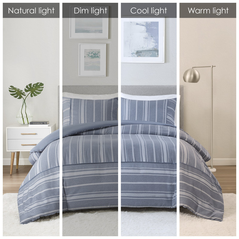 Beautyrest Kent 3 Piece Striped Herringbone Oversize Duvet Cover Set